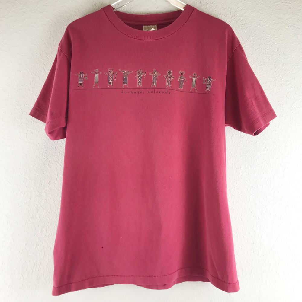 Vintage 90s Durango Colorado Tribal Graphic Single Stitch Cotton Tee USA Made L